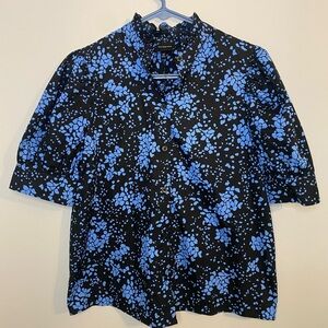Who What Wear Black and Blue Floral Shirt